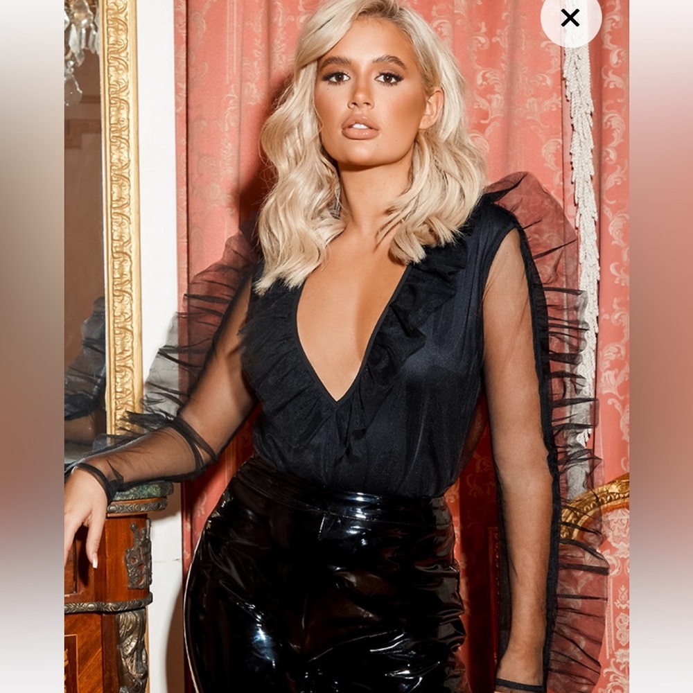 PLT x Molly Mae Black Mesh Plunge Front Bodysuit